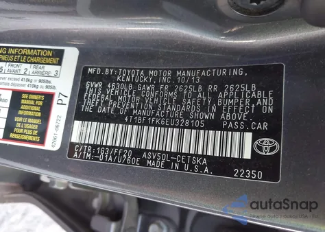 2014 Toyota Camry Se из США, поврежденный, VIN 4T1BF1FK6EU328105
